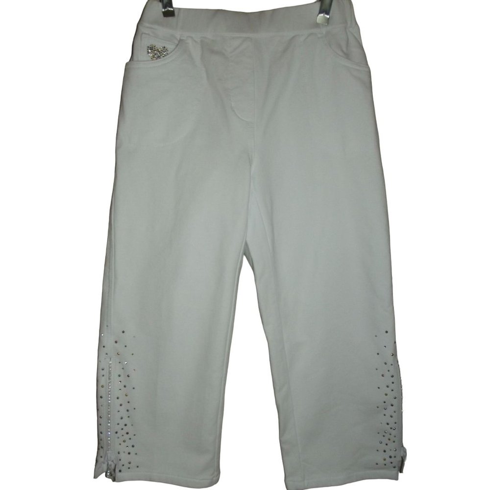 Dream Jeannes XXS x 19.5" Quacker Factory Pull-on White Knit Capri Pants crop